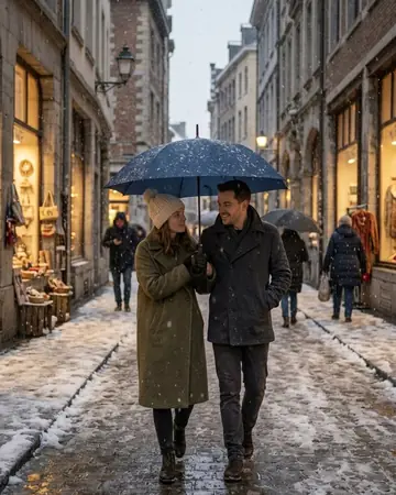 Snow street couple. Photographed without a preset.