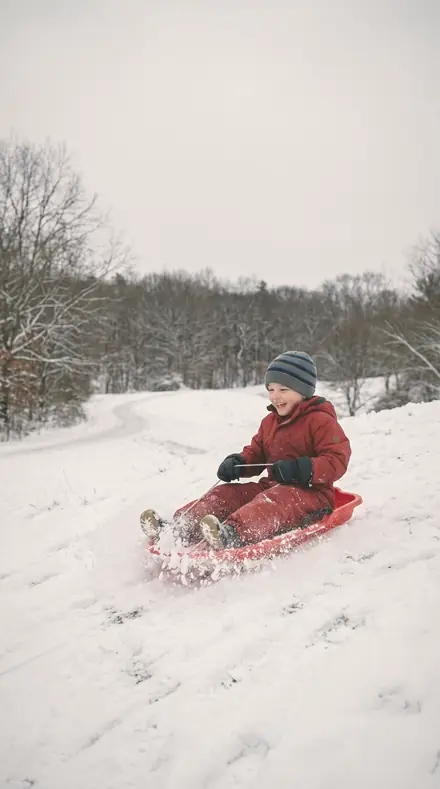 Portrait Veil applied to Child sledding