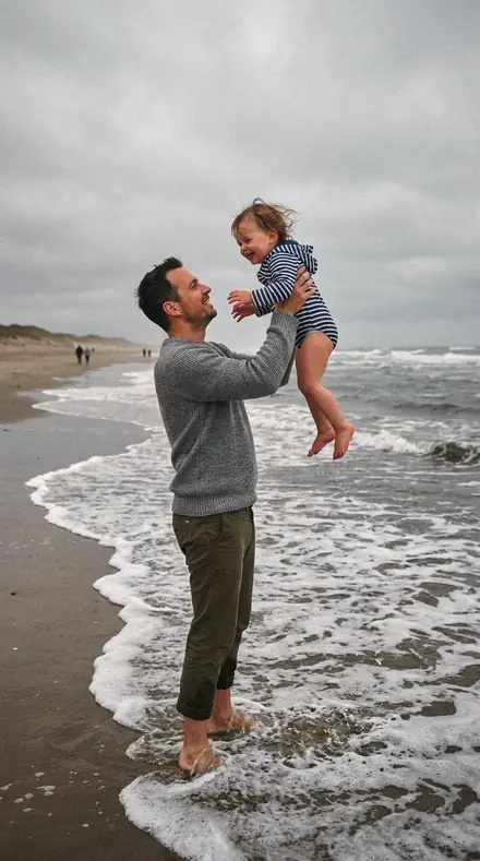 Milepost Sign applied to Father toddler beach