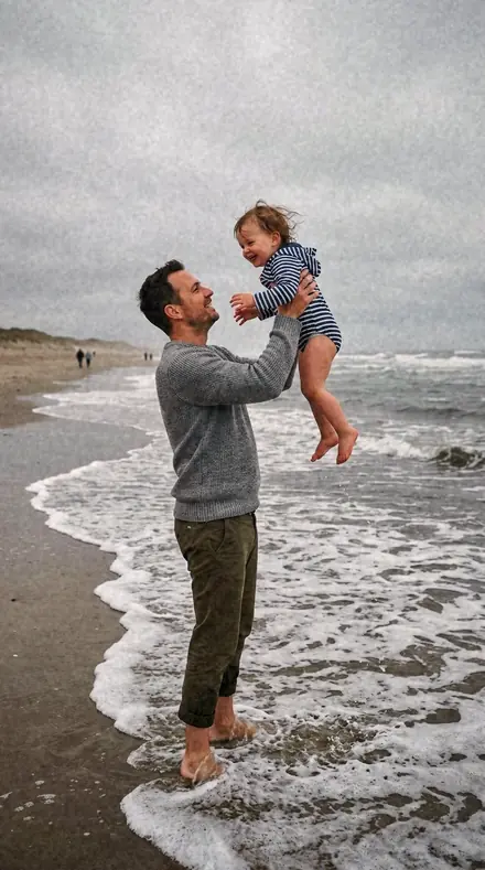 Ditch Grass applied to Father toddler beach