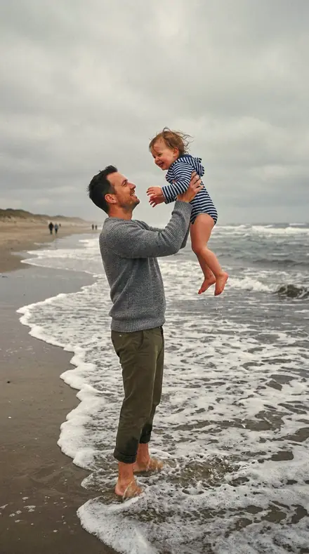 Milk Jug applied to Father toddler beach