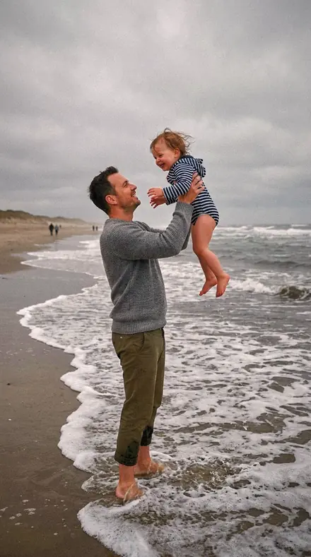 Hoof Cloud applied to Father toddler beach