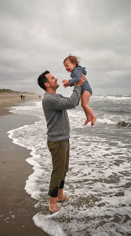 Backlit Dust applied to Father toddler beach
