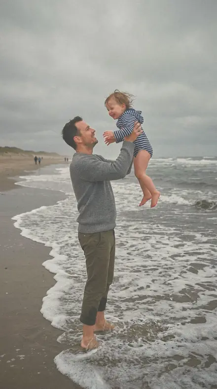 Gown Weave applied to Father toddler beach