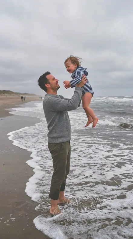 Foot Smear applied to Father toddler beach
