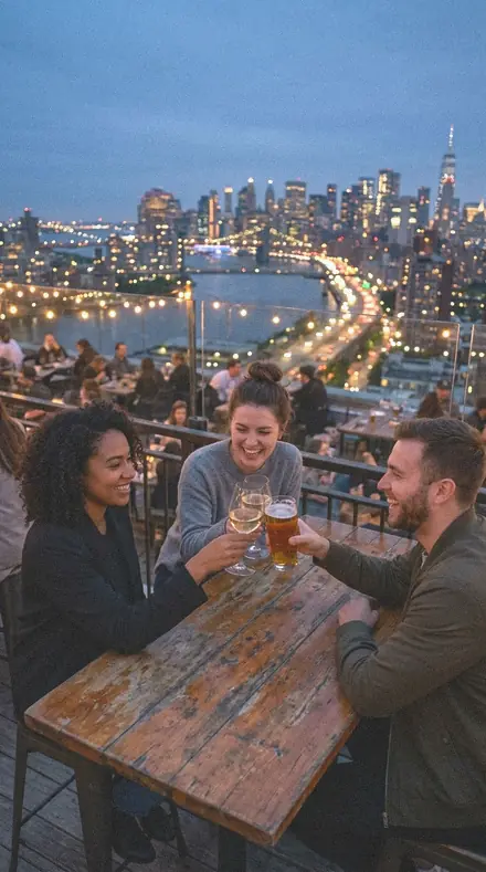 Humid Shade applied to Rooftop bar blue hour