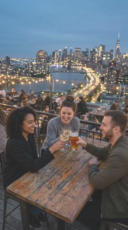 Old Brass applied to Rooftop bar blue hour