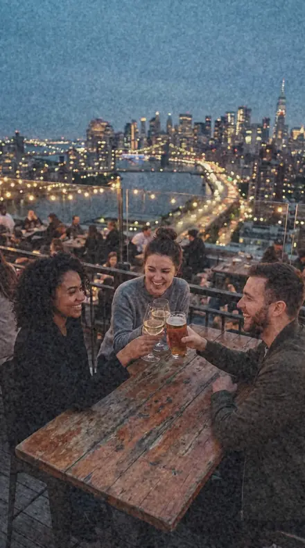 Transit Stamp applied to Rooftop bar blue hour