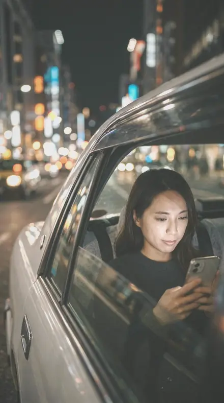 Downy Cheek applied to Taxi night window