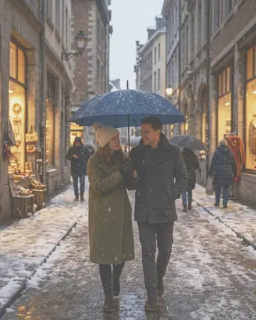 Snow street couple. With the Japan Film preset applied.