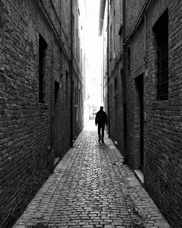 The alley says more in ink. With the Mono Film preset applied.
