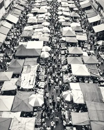 Market crowd. With the Mono Film preset applied.