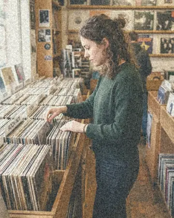 record shop. With the Pastel Film preset applied.