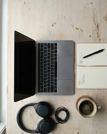 desk flatlay. Photographed without a preset.