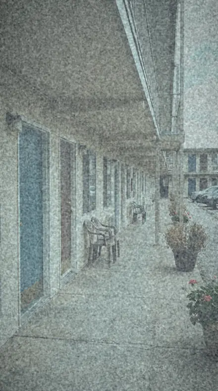 Milk Shadow applied to motel door