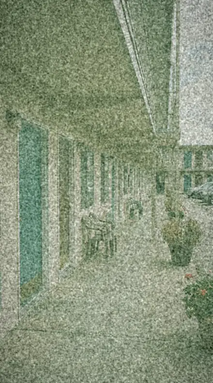 Emulsion Age applied to motel door