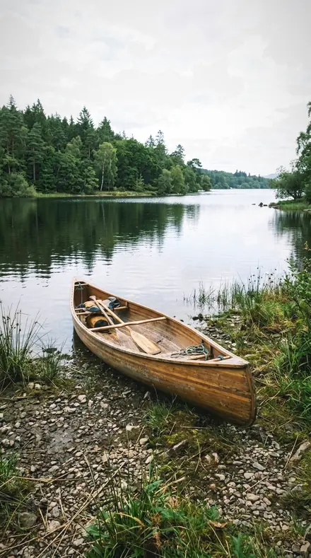 Vertical Sun applied to lake canoe