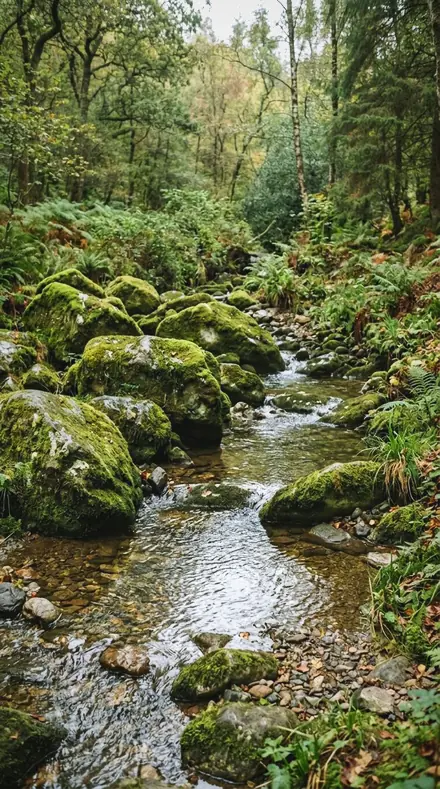 Vertical Sun applied to moss rocks