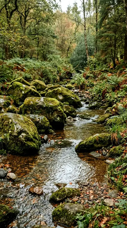Fallen Leaves applied to moss rocks