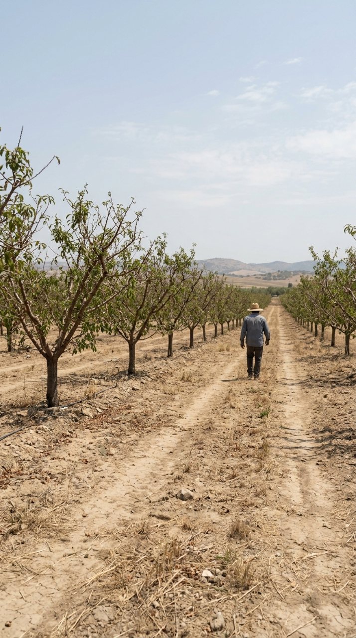 Before: Orchard light, warm to the last row