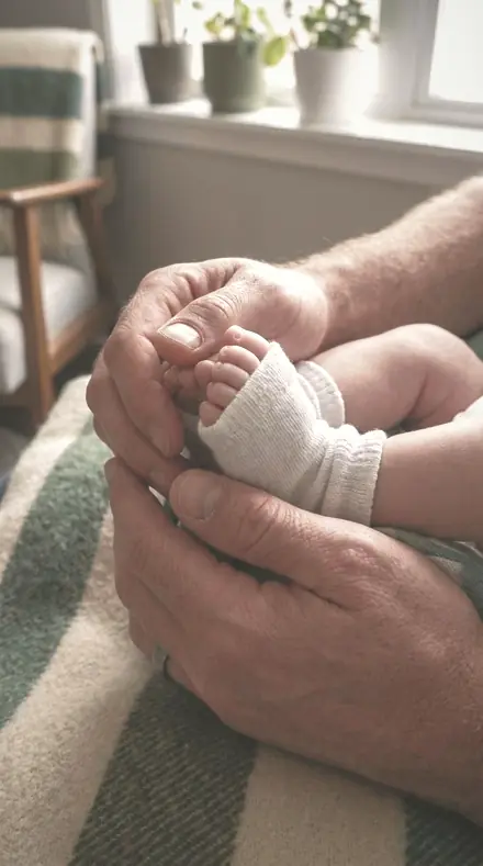 Bus Window applied to newborn hands