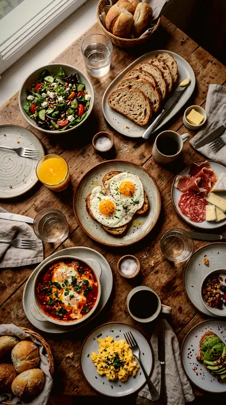 Red Wine applied to brunch table