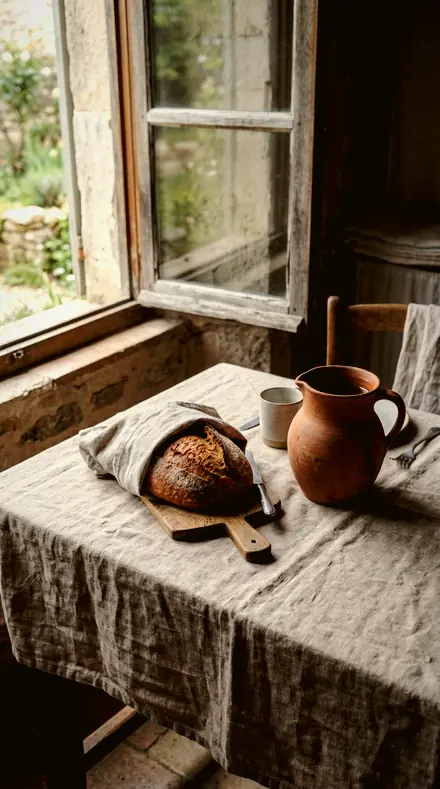 Black Skillet applied to linen table