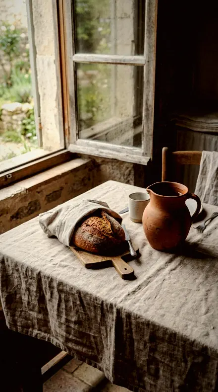 Rich Broth applied to linen table