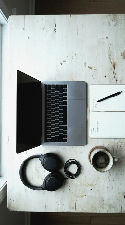 Glass & Steel applied to desk flatlay
