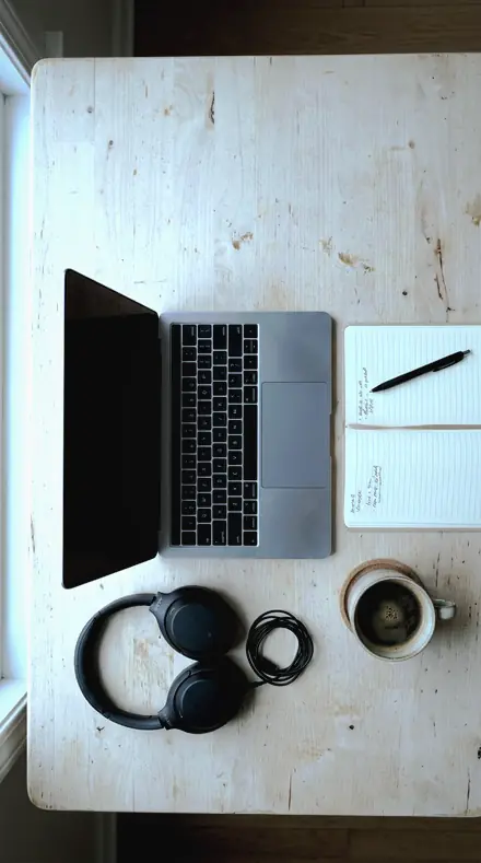Tempered Glass applied to desk flatlay