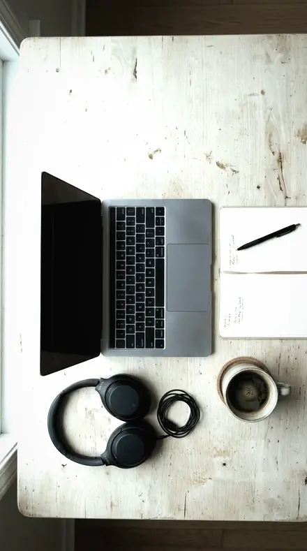 Cold Metal applied to desk flatlay