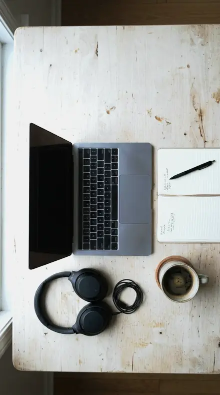Clear Bottle applied to desk flatlay