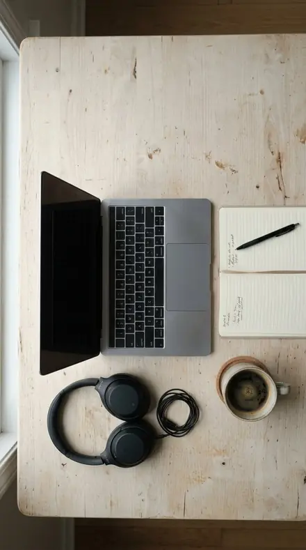 Before: desk flatlay