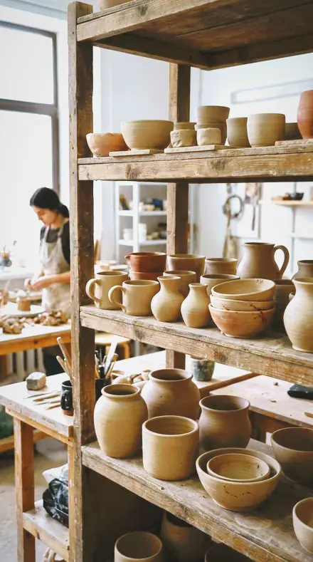Wood Bench applied to clay pots
