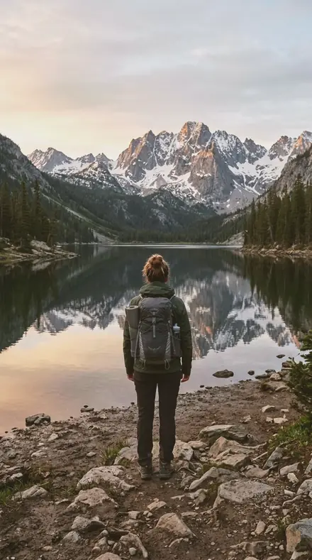 Fresh Powder applied to mountain lake