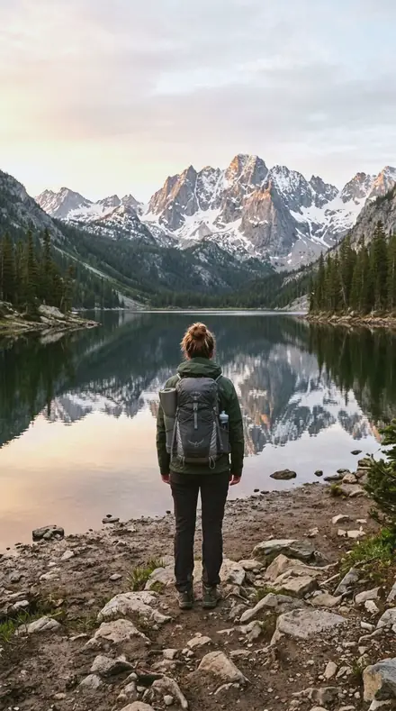 North Snow applied to mountain lake